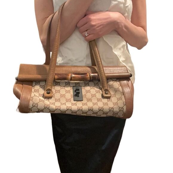 Gucci bamboo gg canvas and leather bag - Picture 3 of 16